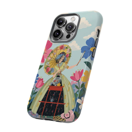 🌸🪞 The Floral Parasol Reflection Phone Case – Art Deco Garden Fantasy