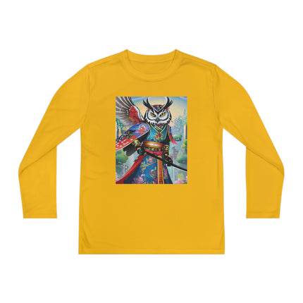 Cyberpunk Samurai Owl Youth Long Sleeve Competitor Tee – Futuristic Warrior & Neon Adventure