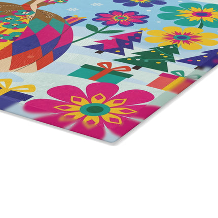 🌸🎄 The Lady Of The Kaleidoscope Garden Glass Cutting Board – Art Deco Christmas Fantasy