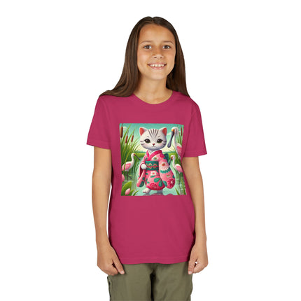 Geisha Kitten Strolls Among the Spoonbills Youth Short Sleeve Tee