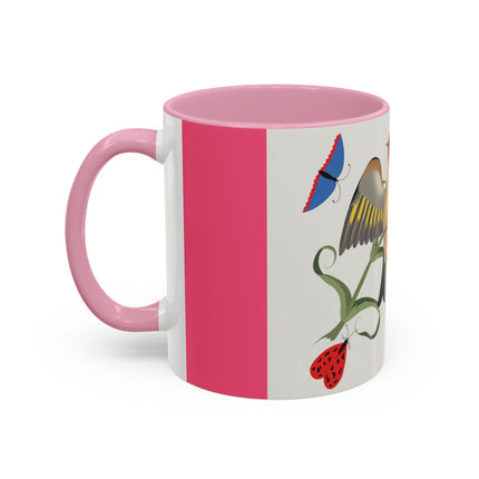 Goldfinch & Pink Flowers Colorful Mugs – Vibrant Spring & Bold Beauty