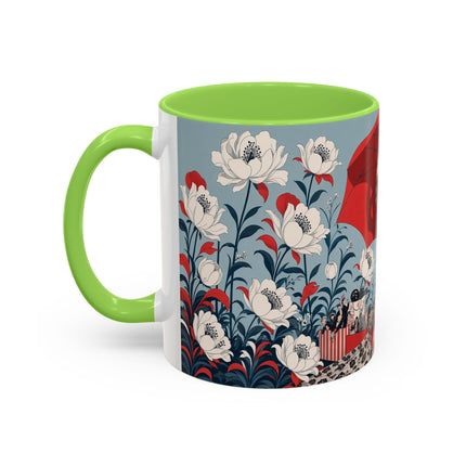 ❤️🌺 The Scarlet Parasol Spectacle Colorful Mug – Art Deco Fashion Elegance