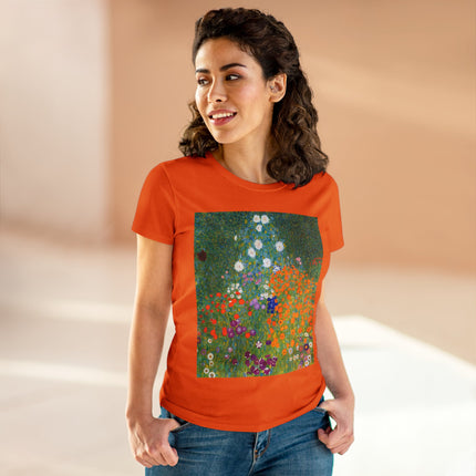 Cottage Garden by Gustav Klimt Women's Midweight Cotton Tee
