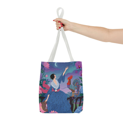 🌙🐓 The Lady Of The Moonlit Rooster Garden Tote Bag – Art Deco Floral Fantasy