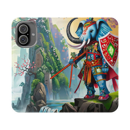🐘⚔️ Cyberpunk Elephant Samurai Flip Case – Ancient Wisdom & Neon Power
