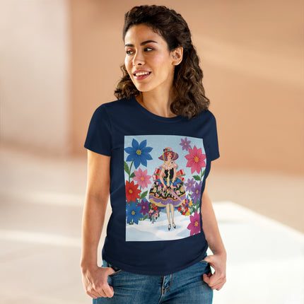 🌸❄️ The Winter Blossom Belle Cotton Tee – Art Deco Floral Fantasy
