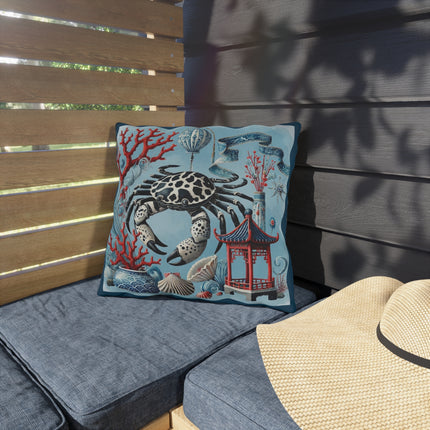Spotted Crab & Pagoda Outdoor Pillows – Mystical Ocean & Asian Harmony