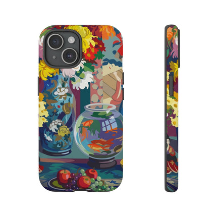 Floral Fishbowl Still Life Phone Case – Vibrant Harmony & Colorful Life