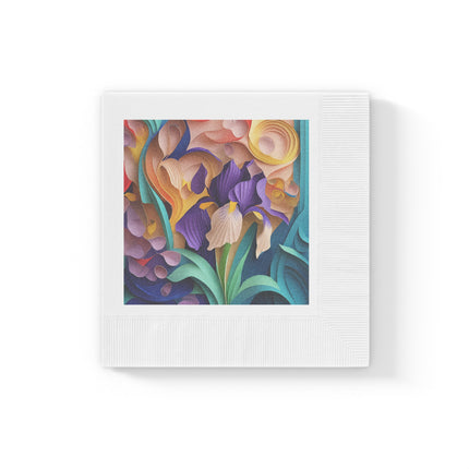 The Elegant Iris Flower White Coined Napkins