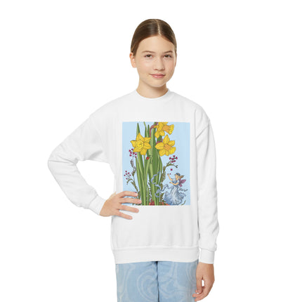 Daffodil Fairy Youth Crewneck Sweatshirt – Springtime Magic & Vintage Charm