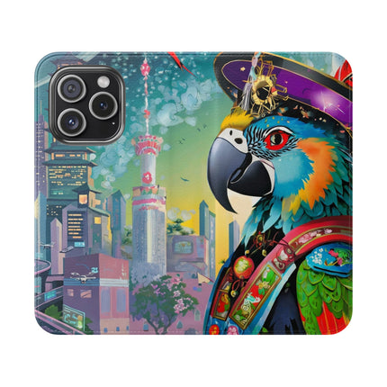 🦜⚡ Tech Plumes Flip Case – Neon Feathers & Futuristic Brilliance