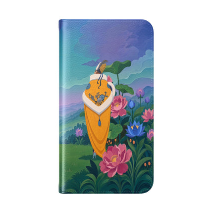 🌸🏔️ The Lady Of The Lotus Valley Flip Case – Art Deco Botanical Reverie
