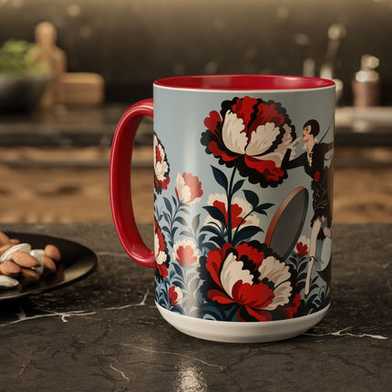 ❤️🌺 The Scarlet Blossom Dancer Colorful Mug – Art Deco Fashion Whimsy