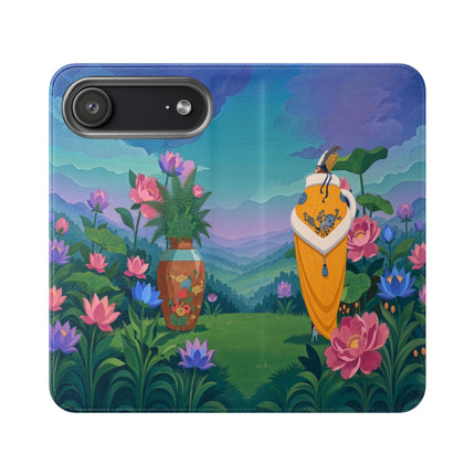 🌸🏔️ The Lady Of The Lotus Valley Flip Case – Art Deco Botanical Reverie