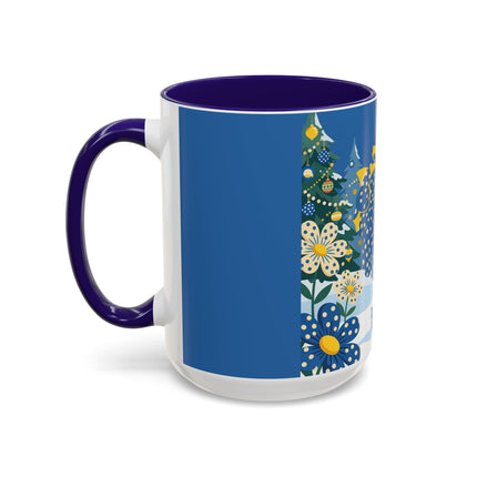 💙🌼 The Bluebell Christmas Promenade Colorful Mug – Art Deco Holiday Fantasy