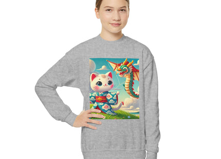 Geisha Kitten and the Dragon Kite Youth Crewneck Sweatshirt