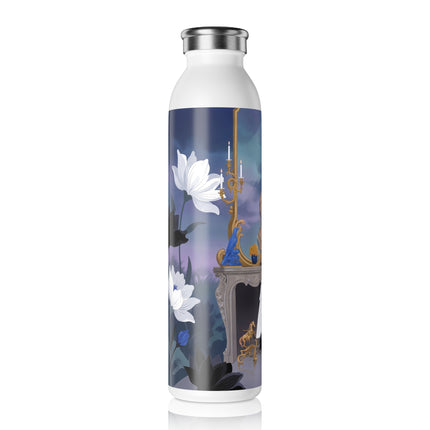🖤🪞 The Lady At The Midnight Mirror Slim Water Bottle – Art Deco Floral Elegance