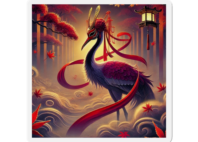 Regal Crimson Crane in the Autumn Mist Die-Cut Magnets (5 Sizes)