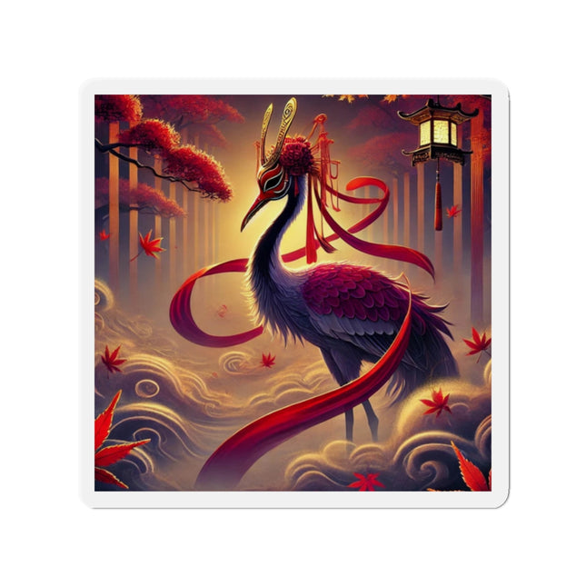 Regal Crimson Crane in the Autumn Mist Die-Cut Magnets (5 Sizes)