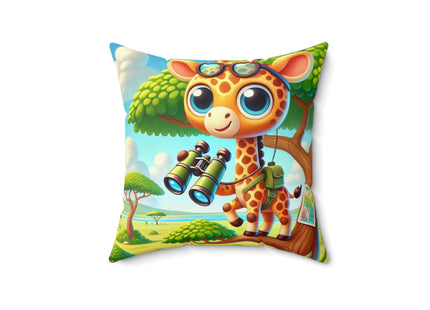 Giraffe Lookout Spun Polyester Square Pillow