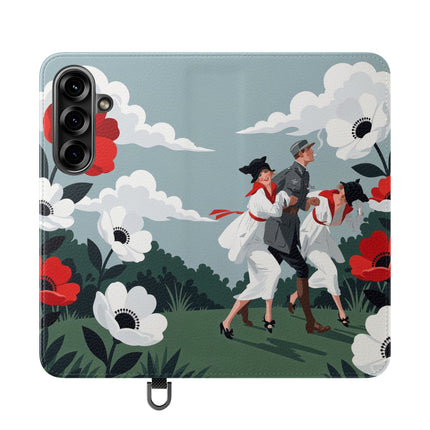 🌺🎩 The Ladies Of The Scarlet Garden Flip Case – Art Deco Floral Adventure