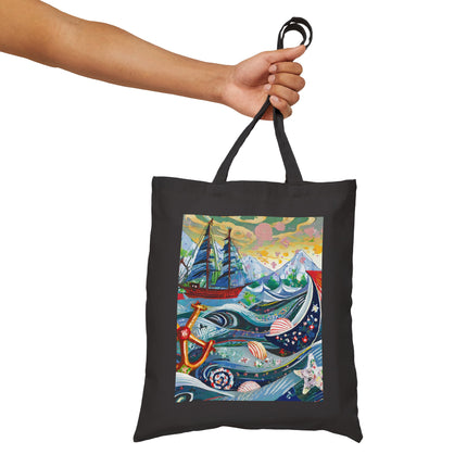 Nautical Patterns Cotton Canvas Tote Bag