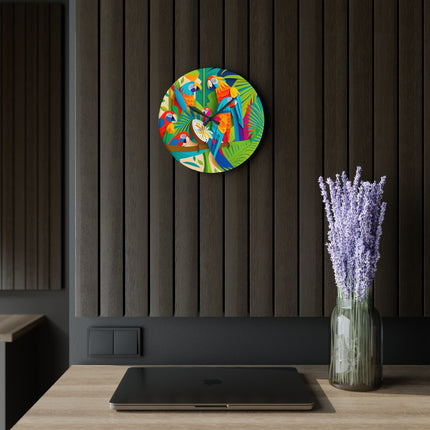 Colorful Macaws Acrylic Wall Clock, Round and Square