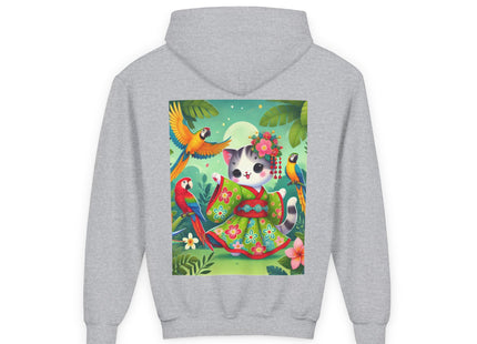 Parrot Dance of the Geisha Kitten Youth Heavy Blend Hooded Sweatshirt