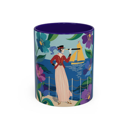 The Lady Of The Golden Horizon Colorful Mugs – Art Deco Coastal Elegance