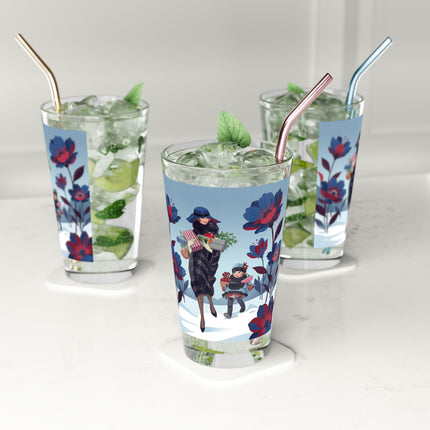 🎁🌺 The Christmas Gift Garden Stroll Pint Glass – Art Deco Holiday Fantasy