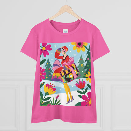 🎄🌺 Christmas In The Winter Garden Cotton Tee – Art Deco Holiday Whimsy