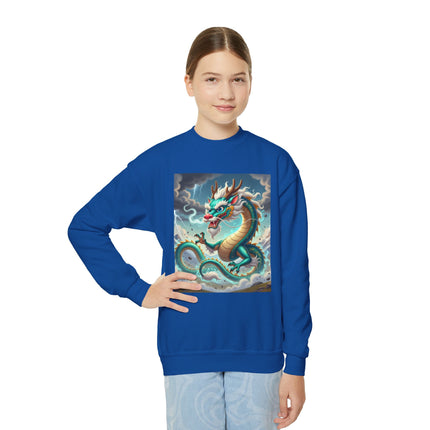 Tibetan Dragon in Battle Youth Crewneck Sweatshirt – Power, Motion & Mythic Adventure