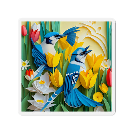 Blue Jays in a Spring Garden Die-Cut Magnets (5 Sizes)