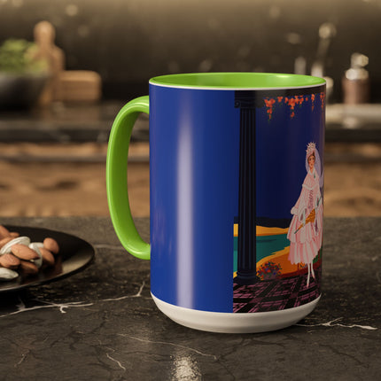 The Moonlit Promenade Colorful Mug (11oz, 15oz) – Blush Elegance, Coastal Romance & Art Deco Style