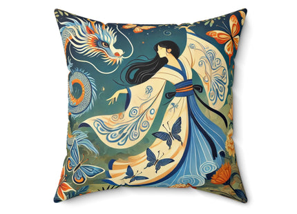 Fairy Waltz in the Butterfly Garden Spun Polyester Square Pillow