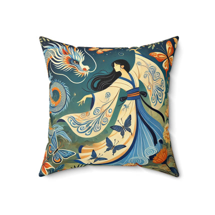 Fairy Waltz in the Butterfly Garden Spun Polyester Square Pillow