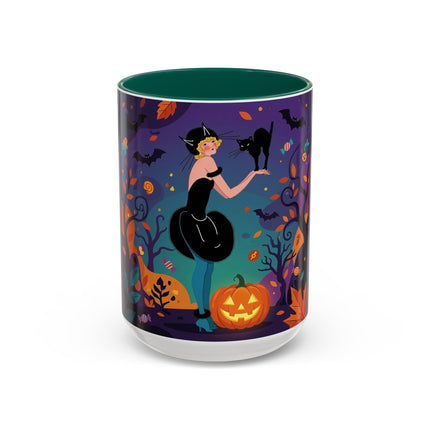 🐈‍⬛🎃 The Midnight Black Cat Masquerade Colorful Mug – Whimsical Halloween Elegance