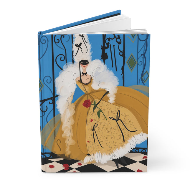 🎭🌹 The Lady Of The Golden Masquerade Hardcover Journal – Art Deco Romantic Elegance