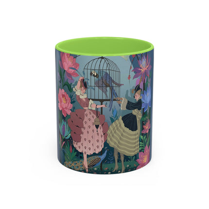 The Ladies And The Enchanted Macaw Colorful Mugs – Art Deco Botanical Elegance