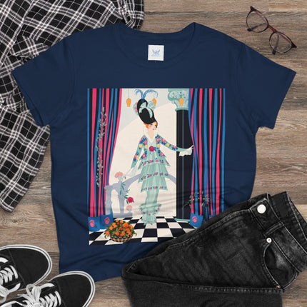 🌸🎭 The Lady Of The Garden Salon Cotton Tee – Art Deco Floral Elegance