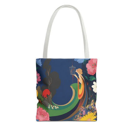 🌙🐦 The Lady Of The Moonlit Birdcage Tote Bag – Art Deco Floral Fantasy