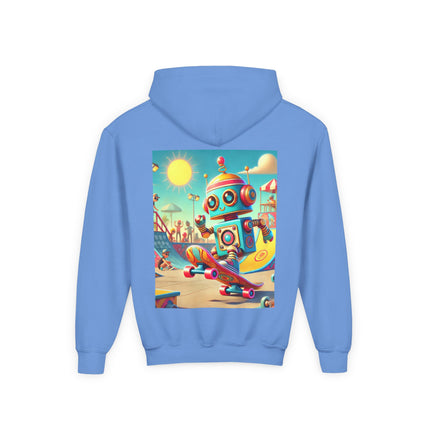 Skate Park Robot Youth Hooded Sweatshirt – Action, Energy & Retro Fun