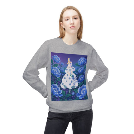 💙🌸 The Enchanted Blue Blossom Garden Midweight Crewneck Sweatshirt – Art Deco Floral Elegance