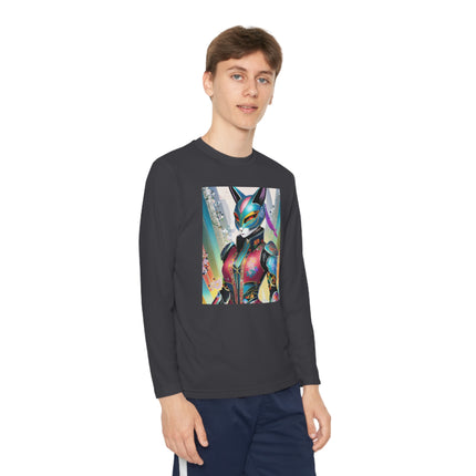 Cyberpunk Chic Youth Long Sleeve Competitor Tee – Holographic Style & Futuristic Adventure