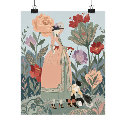 🌸🐈 The Lady And Puss In Boots Grand Floral Promenade Matte Vertical Poster – Art Deco Fashion Whimsy