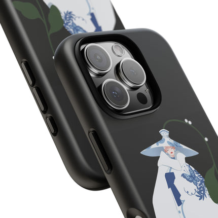 Blue & White Porcelain Geisha Phone Case – Elegant Mystery & Floral Grace