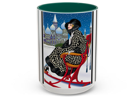 Elegant Winter Woman in Sleigh Colorful Mugs (11oz, 15oz)