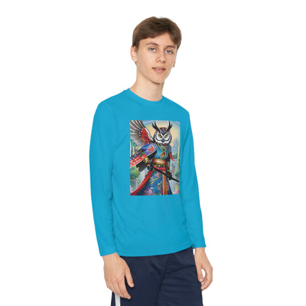 Cyberpunk Samurai Owl Youth Long Sleeve Competitor Tee – Futuristic Warrior & Neon Adventure