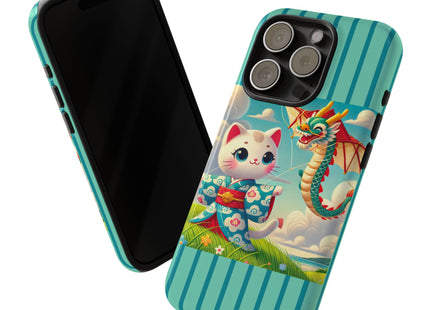 Geisha Kitten and the Dragon Kite Phone Cases