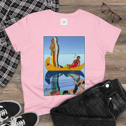 Le long du Missouri (Indian couple in a canoe on the Missouri River) by George Barbier Women's Midweight Cotton Tee